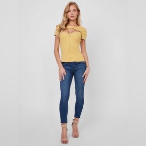 Mustard yellow Guess blouse in size M.